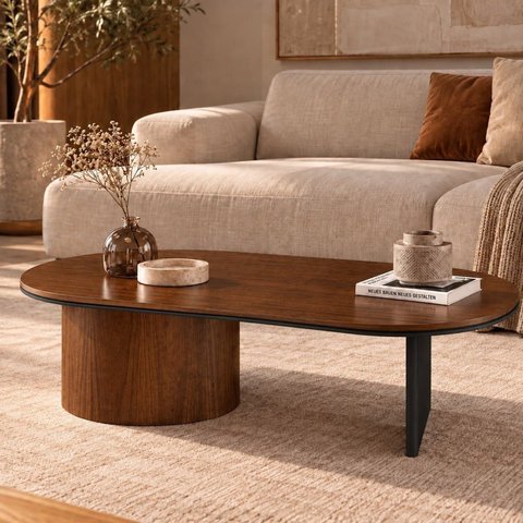 Mesa de Centro Oval Aurora 137 cm Castanho/Black