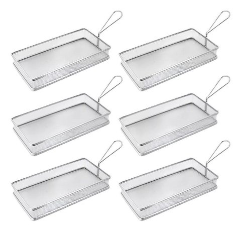 Kit 6 Cestos Servir Top Aramado Inox 26x14cm Porção Fritas