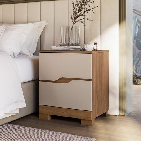 Mesa de Cabeceira para Quarto 51cm 2 Gavetas com Pés Ares Marrom