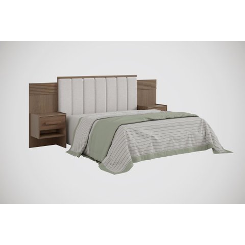 Cabeceira para Cama Queen Size Ripada Irís Estofada com 2 Mesas de Cabeceira D Doro Castanho/Ripado