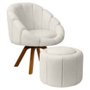 Ver imagem 1 de Kit Poltrona Decorativa Orgânica Flora Base Giratória com Puff Bouclê - Sofa Store:bouclê Bege Marfi