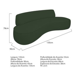 Sofá Curvo 2 Lugares Orgânico Escritório Recepção Sala Amsterdã 130cm Linho Verde - Amarena Móveis - 3