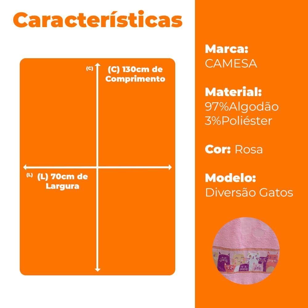 Toalha de Banho Rosa Camesa Gatinhos 70x130cm 674001 - 6