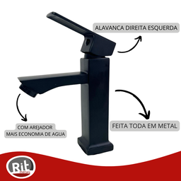 Torneira Banheiro Pia Bancada + 2 Acabamento Registro Preto:preto - 2