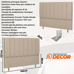 Cabeceira Queen Estofada 160cm Carla Veludo com Frames:bege - 3