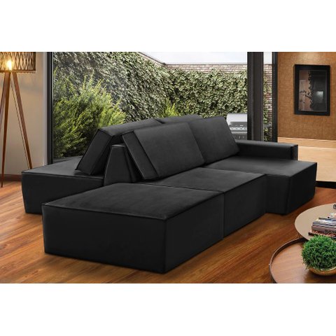 Sofá Ilha 7 Lugares Isadora Suede Preto Adonai Estofados