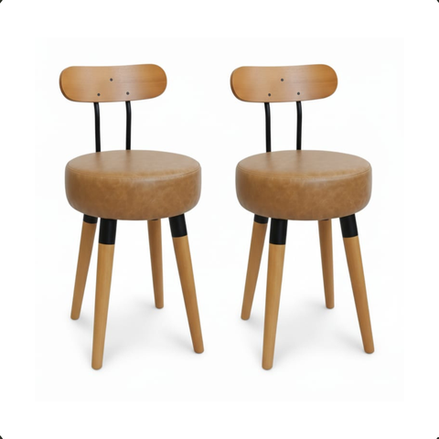 2u Banqueta Baixa Encosto Ergonomico Cozinha Premium Madeira Pé Palito Caramelo