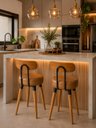 Ver imagem 1 de 2U Banqueta Baixa Encosto Ergonomico Cozinha Premium Madeira Pé Palito Caramelo