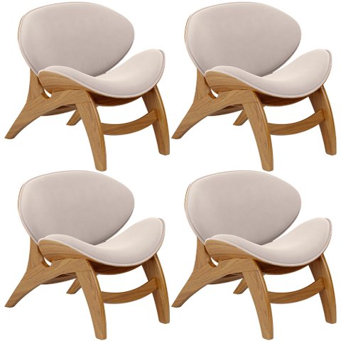 Kit 4 Poltronas Decorativa Orgânica Sala Living Kadosh L02 Suede Bege - Lyam Decor