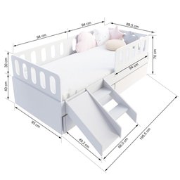 Cama Solteiro Mdf Branco com 02 Gavetas Escadinha/escorrega 03 Grades e Cabeceira Anatômica - 3