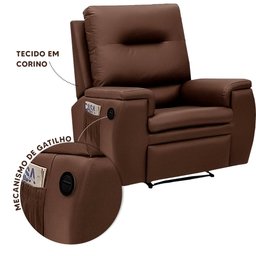 Poltrona Para Leitura Reclinável Automática Corino Marrom Duda Shop JM - 3