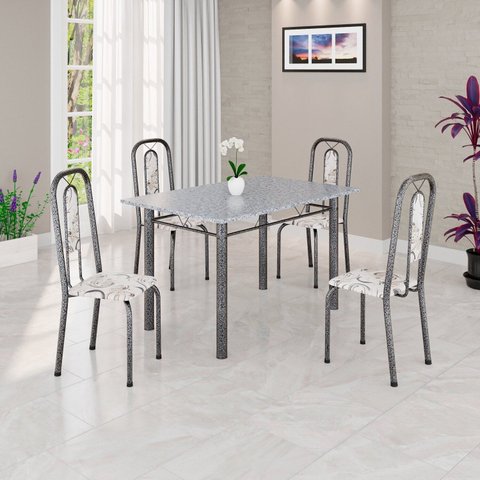 Conjunto Sala de Jantar com 4 Cadeiras Lara Prata/Arabesco