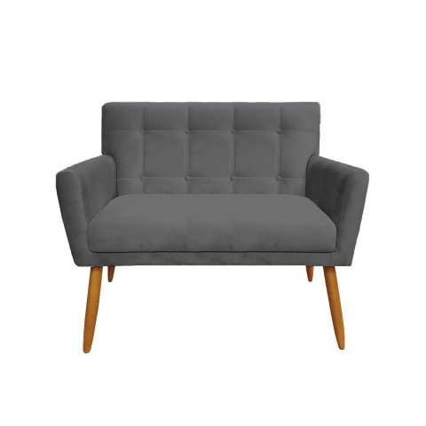 Namoradeira Decorativa Onix Suede Cinza 2 Lugares Pés Madeira Ms Decor