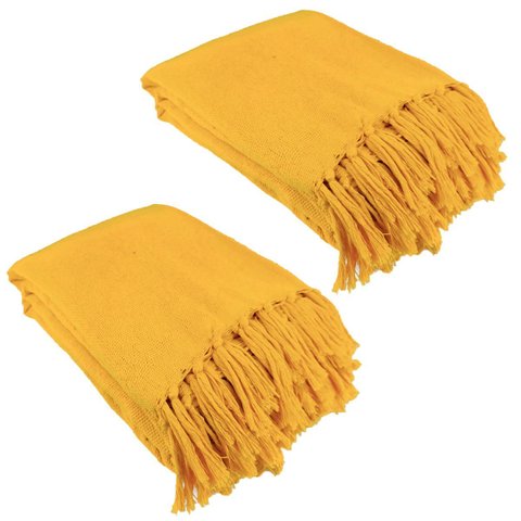 Kit 2 Mantas para Sofá 240x180 em Algodão Cor:amarelo
