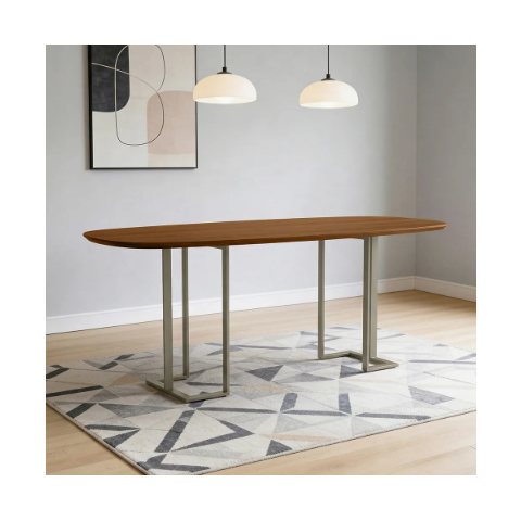 Mesa de Jantar 8 Lugares Retangular Orgânico 200cm Pés Industrial Alina N01 Cinamomo Champanhe - Lya
