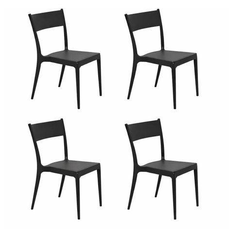 Kit com 4 Cadeiras Tramontina Diana Preta em Polipropileno Sustentável
