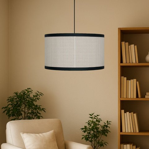 Luminária de Teto Lotus Aconchegante Sofisticado Tela Rattan:preto