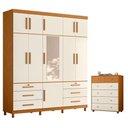 Ver imagem 1 de Guarda Roupa Casal Triton Plus 11 Portas de Bater com Espelho e Cômoda 6 Gavetas Cinamomo Off White
