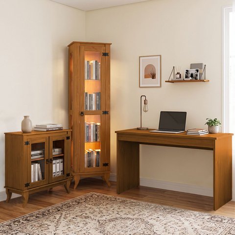Kit Livreiro 1 Porta Madeira Torre e Mesa Escritório Veneza Balcão 2 Portas Imperial Moderno Freijó