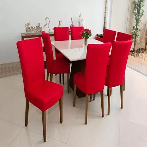 Kit 4 Capas de Cadeira Jantar Cozinha Lisa com Elástico:Vermelho