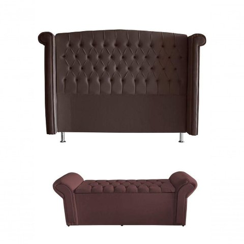 Kit Realeza Cabeceira de Cama Box e Calçadeira Baú Casal 140 Cm Suede Rosê do Lar Móveis