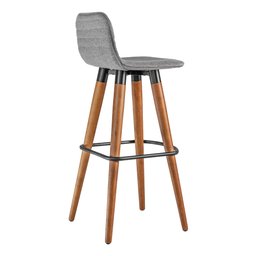 Kit 4 Banquetas Altas Luxo Linea Aço Preto Linho Cinza Base Carvalho - 4