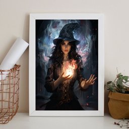 Quadro Decorativo Arquétipo Bruxa 33x24cm - com Vidro:madeira Branca - 1