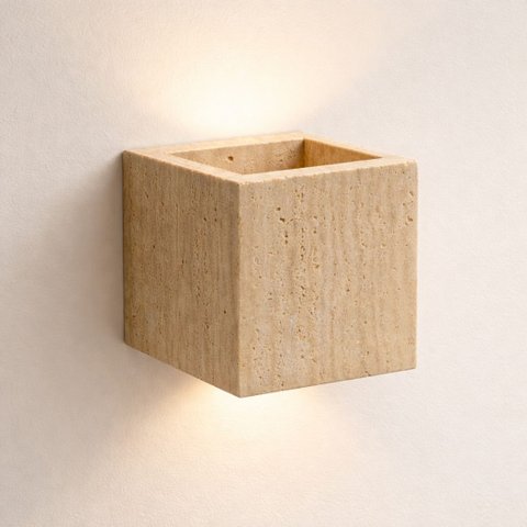 Arandela Bloco Mini Pietra Quadrado Travertino 12x12x12cm 3000k IP20 Bivolt Ard-Blm-Tr