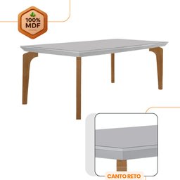 Mesa para Sala de Jantar Liz 180cm em Mdf e Vidro Canto Reto - 4