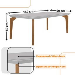 Mesa para Sala de Jantar Liz 180cm em Mdf e Vidro Canto Reto - 3