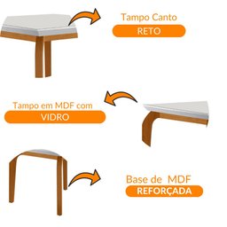 Mesa para Sala de Jantar Liz 180cm Em MDF e vidro canto reto - 4