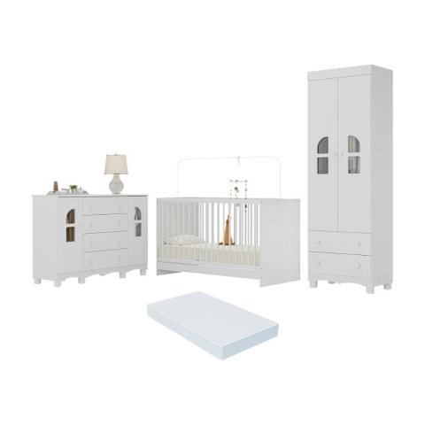 Quarto de Bebê Completo com Berço 3 em 1 com Colchão Incluso Aurora Multimóveis Mp4580