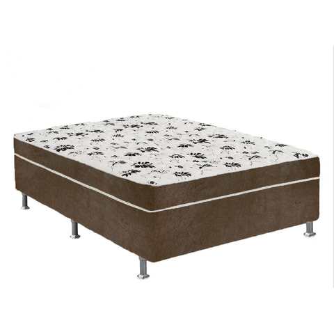 Cama Box Casal Suede Marrom + Colchão Casal Suede Marrom Orto Molas Ensacada 138x188x55