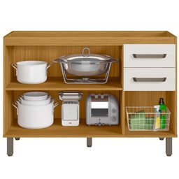 Balcão para Pia de Cozinha 120cm 3 Portas 2 Gavetas Criare Freijó/off Acetinado - Poliman - 2