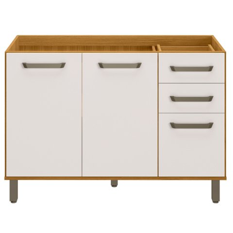 Balcão para Pia de Cozinha 120cm 3 Portas 2 Gavetas Criare Freijó/off Acetinado - Poliman