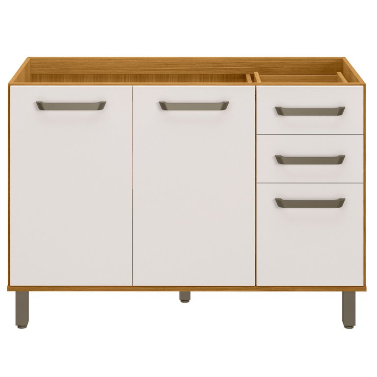 Balcão para Pia de Cozinha 120cm 3 Portas 2 Gavetas Criare Freijó/off Acetinado - Poliman Balcão para Pia de Cozinha 120cm 3 Portas 2 Gavetas Criare Freijó/off Acetinado - Poliman