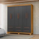 Ver imagem 1 de Guarda-Roupa Casal 6 Portas 6 Gavetas com Pés Milano Cinza/Carvalho Americano/Grafite
