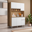 Ver imagem 2 de Armário de Cozinha Compacta 6 Portas 1 Gaveta Marcia Multiuso Ajl Móveis:amendoa Branco