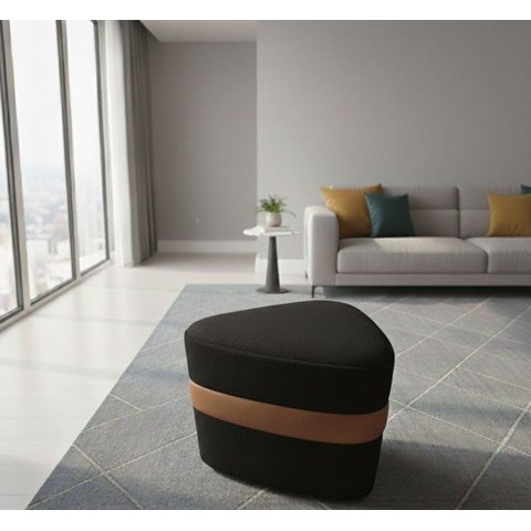 Puff Pera com Boucle Preto e Faixa Courvin Marrom