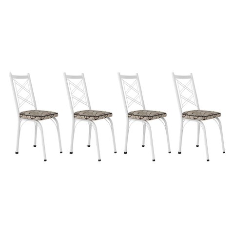 Kit 4 Cadeiras de Cozinha Delaware Estampado Cedro Pés de Ferro Branco - Pallazio