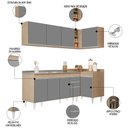 Ver imagem 3 de Armário de Cozinha Modulado de Canto Esquerdo 4 Peças Cp51 com Pia Inox Castanho/cinza - Lumil Lumil