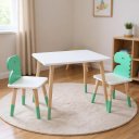 Ver imagem 1 de Mesa e 2 Cadeiras Infantil Dinossauro Kit Livro Educativo em Madeira - Verde Claro
