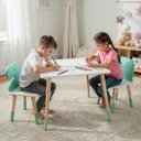 Ver imagem 2 de Mesa e 2 Cadeiras Infantil Dinossauro Kit Livro Educativo em Madeira - Verde Claro
