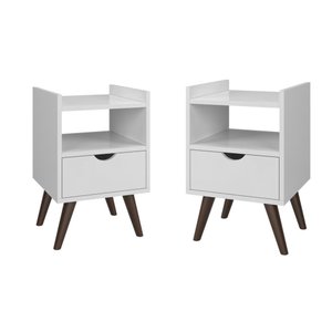 Kit Mesa de Cabeceira Quarto Casal Estilo Retro Alice:branco