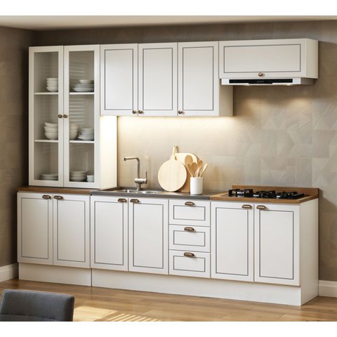 Cozinha Americana Modulada com Rodapé 8 Peças 280cm sem Tampo Friz Genialflex