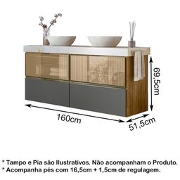 Conjunto 02 Balcoes Para Banheiro Cj14 Carvalho Rust Chumbo - 9