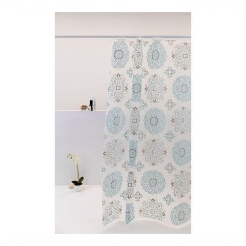 Coina Box Peva Círculos Cinza e Azuis 180x160cm - Uzoo Cortina Box Peva 1.80x1.60m Circulos Azuis-