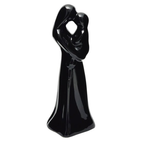 Enfeite Estatueta Mãe e Bebê cor preto brilho 17cm