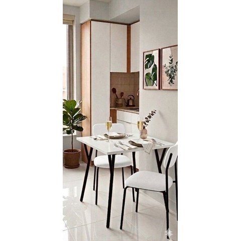 Conjunto Sala de Jantar Ma 1036B 90x90x75cm Tampo Branco + 2 Cadeiras Estofadas Corino Branco