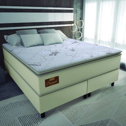 Cama Box Casal Queen Colchão Molas Ensacadas Pillow Top Diamante 158x198x68cm Branco / Bege Gazin - 2